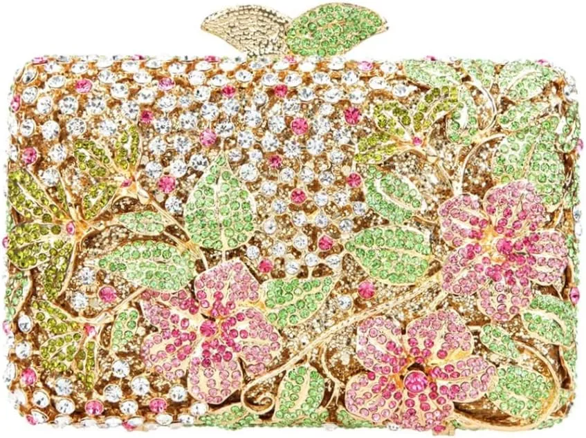 Dazzling Flower Rhinestone Evening Bag Wedding Cocktail Party Clutch Handbags Elegant Women Crystal Purses