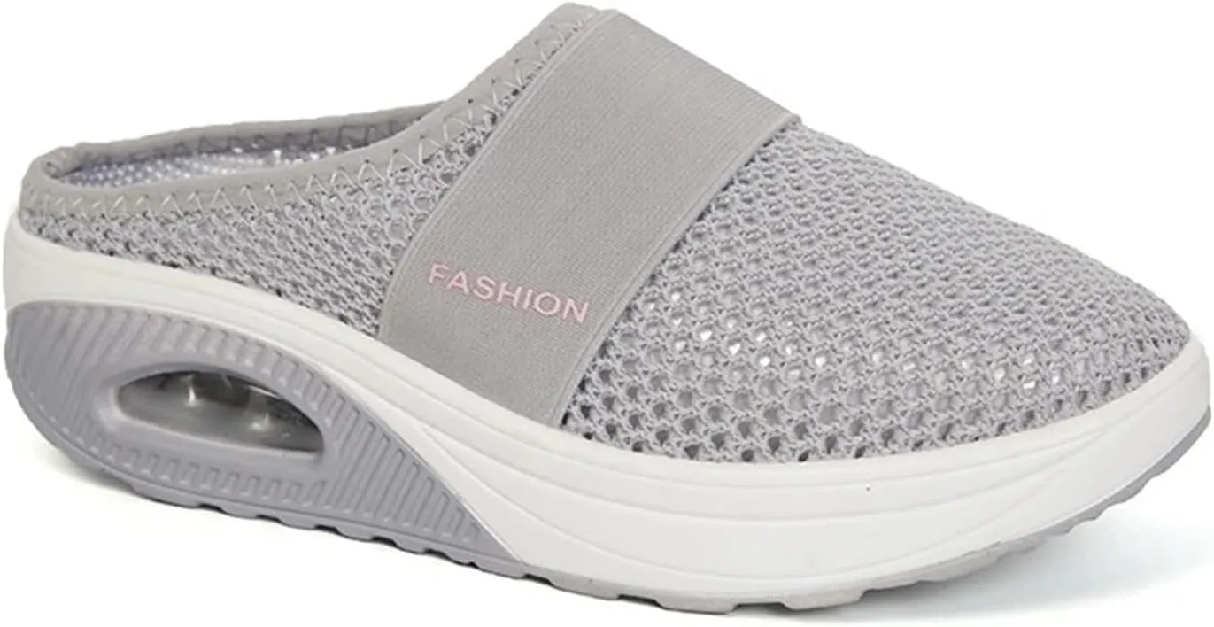 Diabetic Air-Cushion Slip-On Walking Shoes Summer Backless Walking Mules Orthopedic Diabetic Slippers Breathable Mesh Air Cushion Shoe Open Back Slip On Shoe Lightweight Slippers with Arch-Support