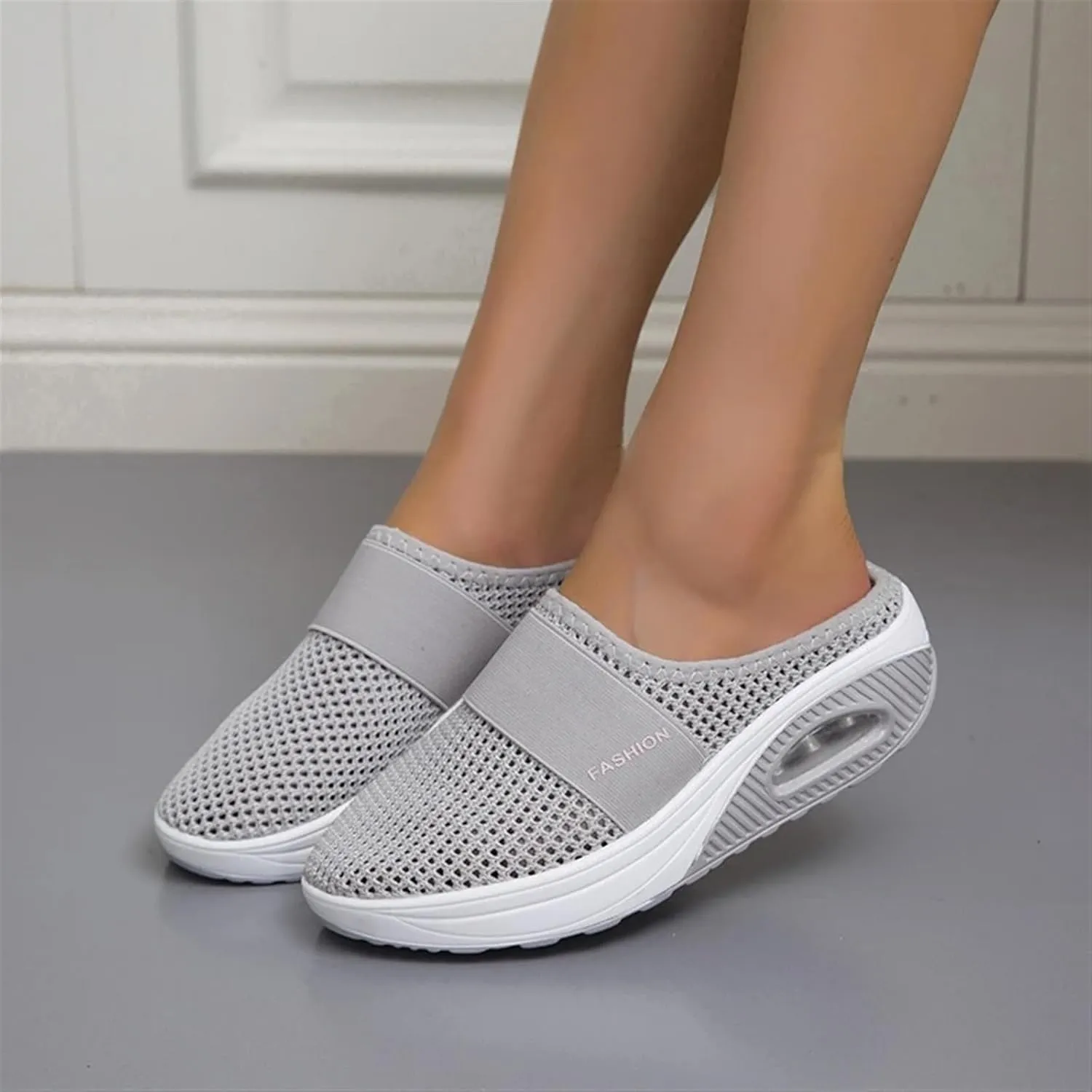 Diabetic Air-Cushion Slip-On Walking Shoes Summer Backless Walking Mules Orthopedic Diabetic Slippers Breathable Mesh Air Cushion Shoe Open Back Slip On Shoe Lightweight Slippers with Arch-Support