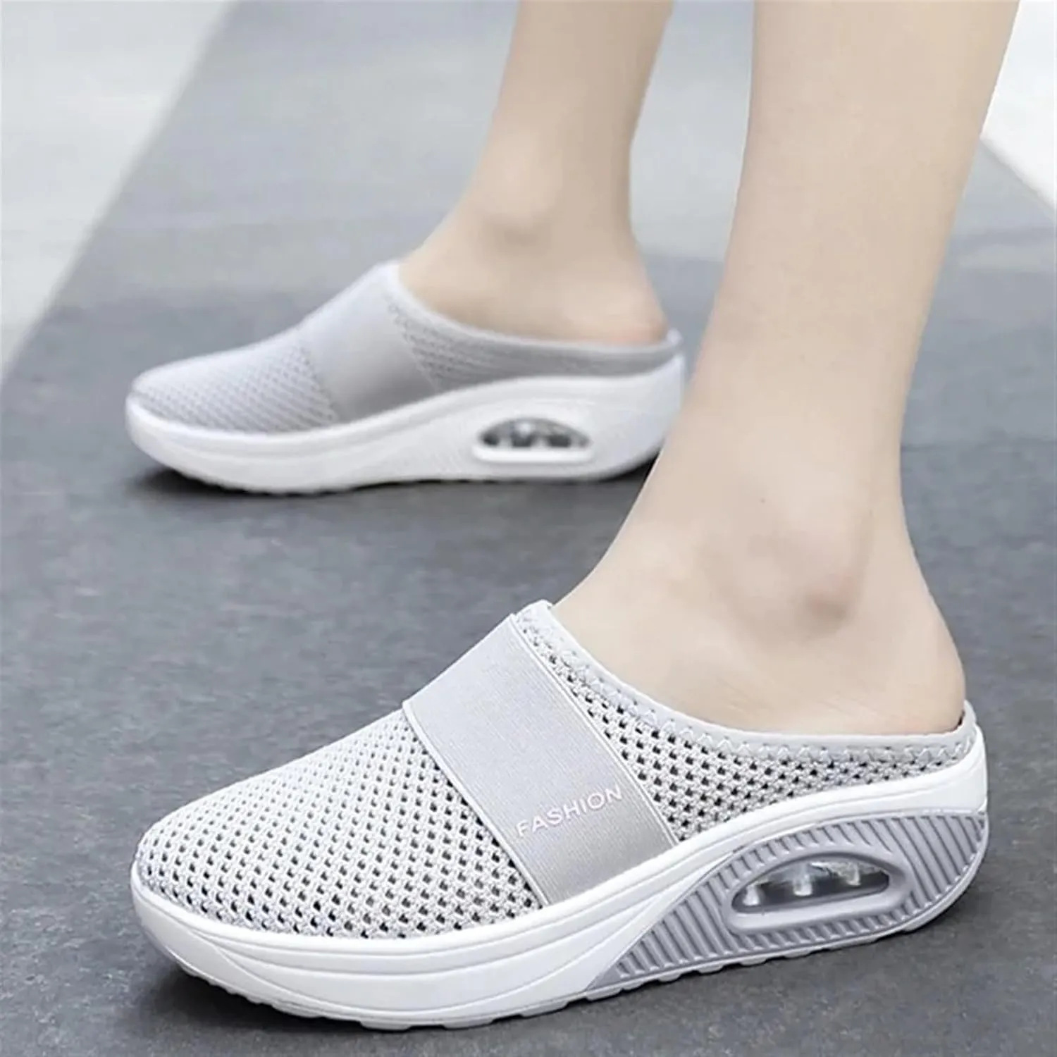 Diabetic Air-Cushion Slip-On Walking Shoes Summer Backless Walking Mules Orthopedic Diabetic Slippers Breathable Mesh Air Cushion Shoe Open Back Slip On Shoe Lightweight Slippers with Arch-Support