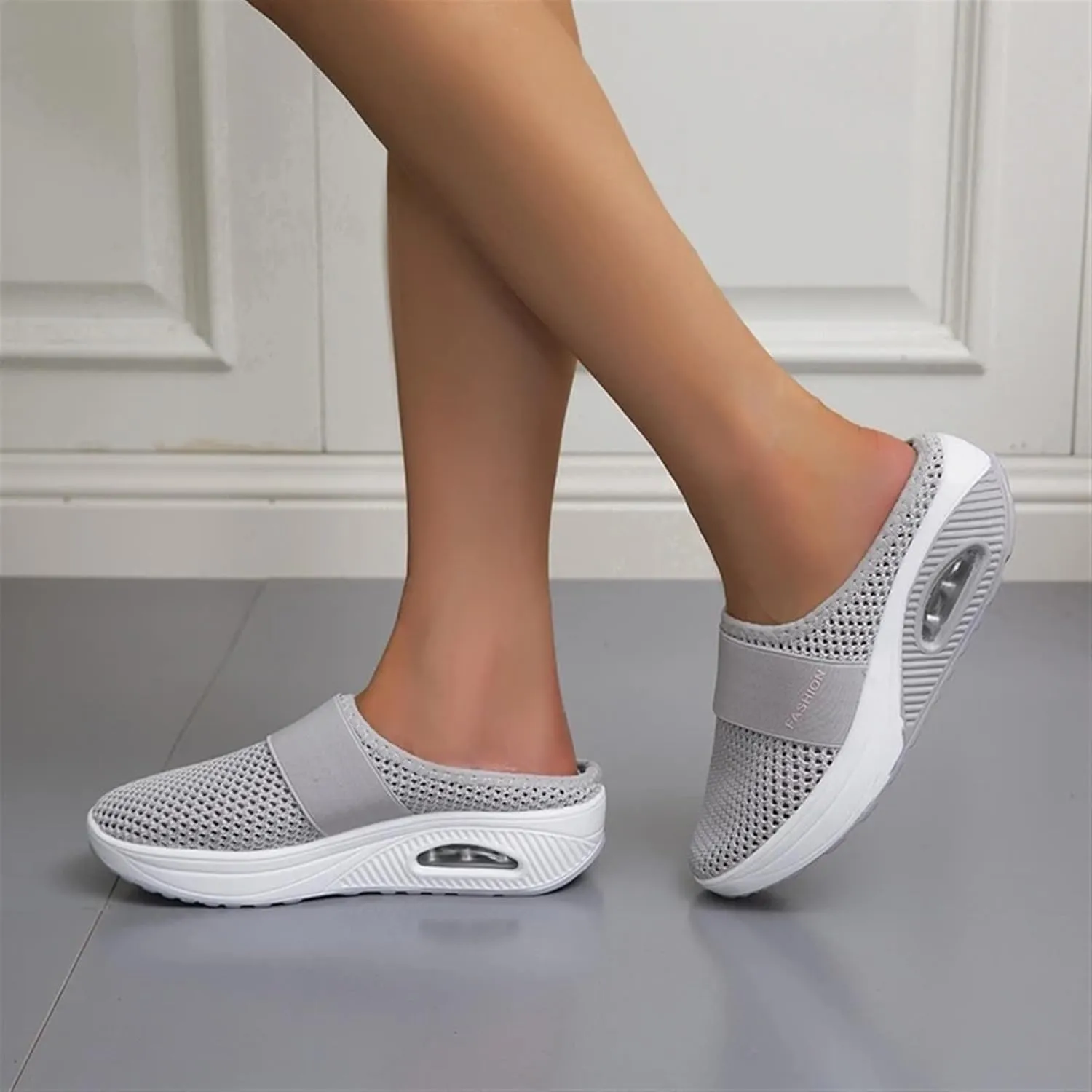 Diabetic Air-Cushion Slip-On Walking Shoes Summer Backless Walking Mules Orthopedic Diabetic Slippers Breathable Mesh Air Cushion Shoe Open Back Slip On Shoe Lightweight Slippers with Arch-Support