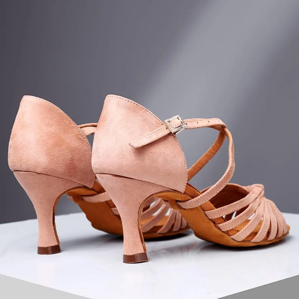 DKZSYIM Women's Latin Dance Shoes Professional Ballroom Salsa Practice Performance Dancing Shoes,Model KC-CL