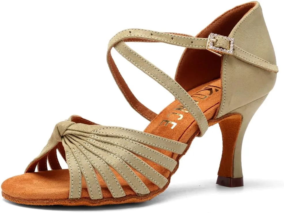 DKZSYIM Women's Latin Dance Shoes Professional Ballroom Salsa Practice Performance Dancing Shoes,Model KC-CL