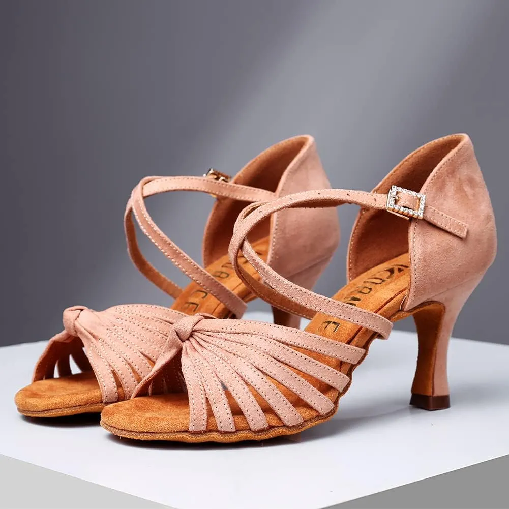 DKZSYIM Women's Latin Dance Shoes Professional Ballroom Salsa Practice Performance Dancing Shoes,Model KC-CL