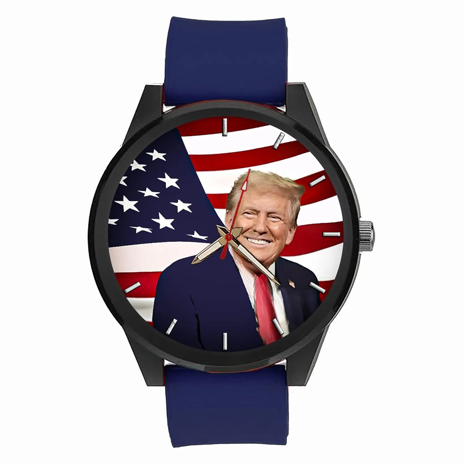 Donald J. Trump Mr. President On The Dial of 40 mm Watch with A BLUE SILICONE Strap and Donation to TNC. Beautiful Pinewood Presentation POTUS Case.