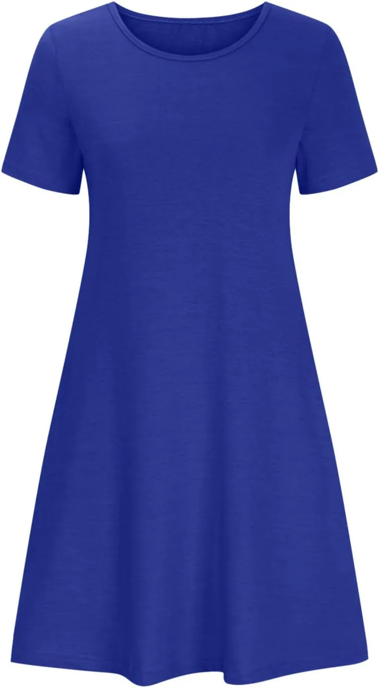 Dresses for Women Simple Solid Color Short Sleeve Sundresses Crewneck Loose Casual Vacation Summer Dresses