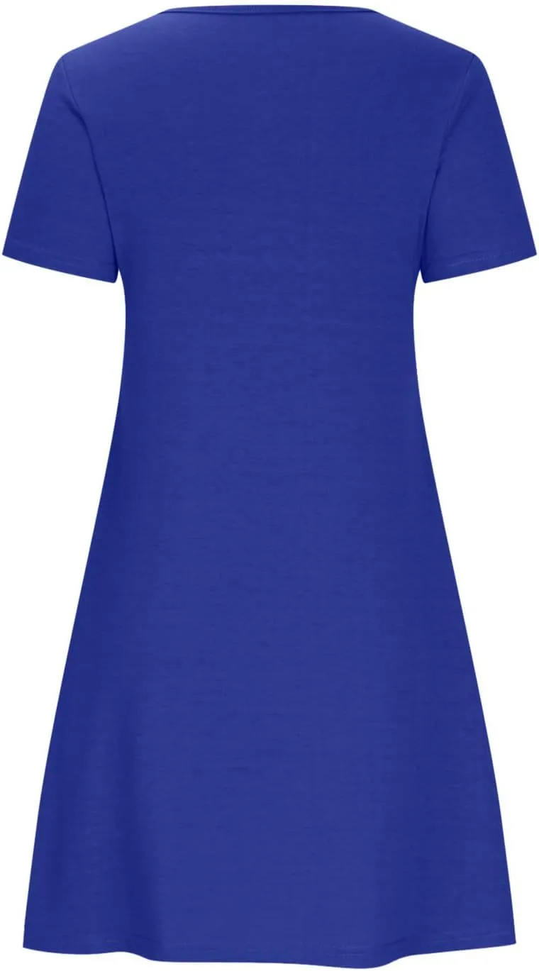 Dresses for Women Simple Solid Color Short Sleeve Sundresses Crewneck Loose Casual Vacation Summer Dresses