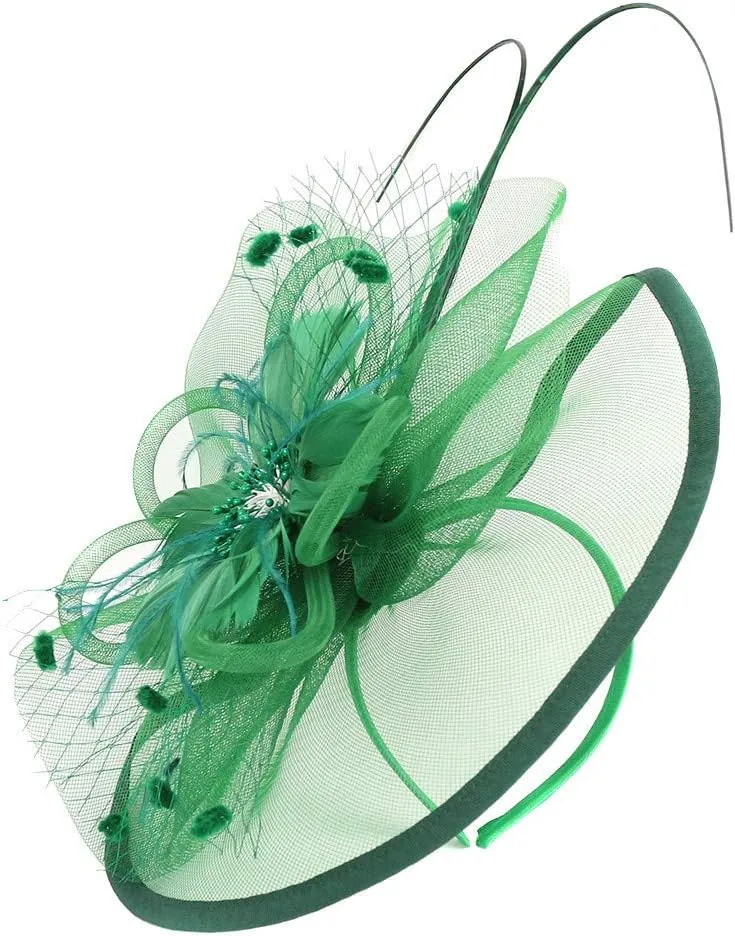 Fascinator Headband for Women 1920s Flower Mesh Feathers Fascinators Wedding Dance Party Hair Accessories