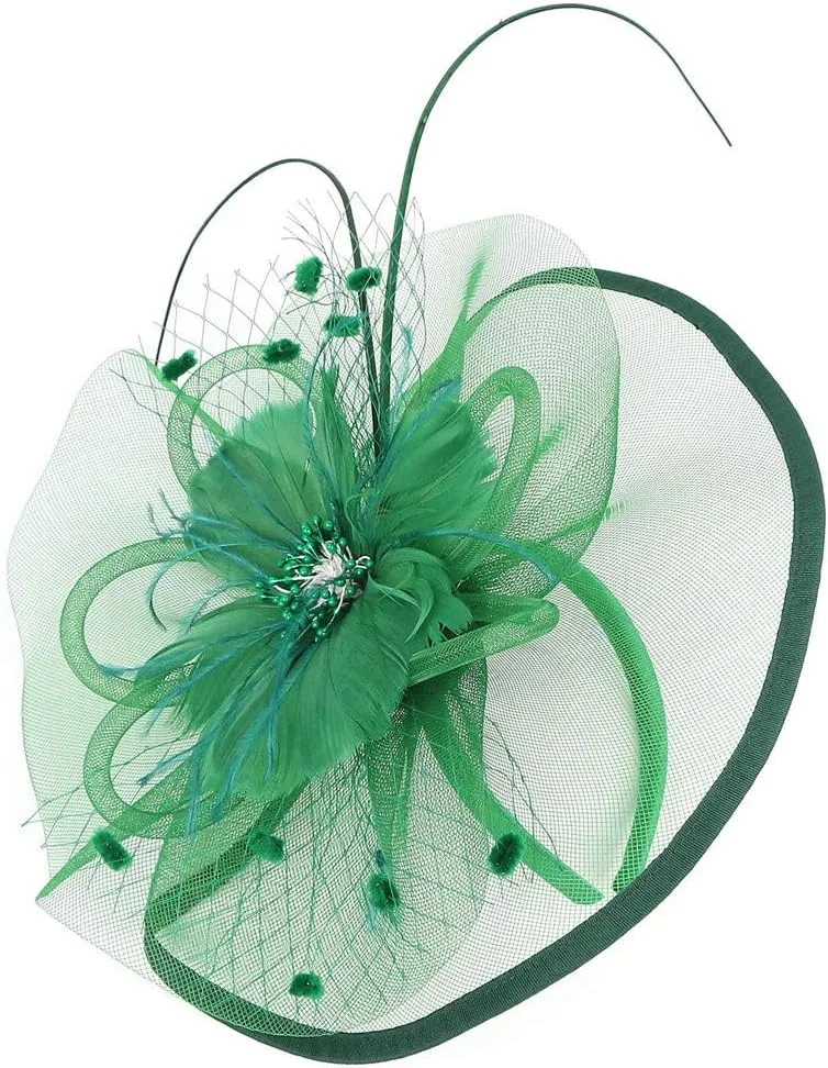 Fascinator Headband for Women 1920s Flower Mesh Feathers Fascinators Wedding Dance Party Hair Accessories