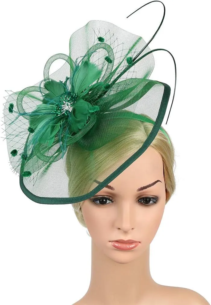 Fascinator Headband for Women 1920s Flower Mesh Feathers Fascinators Wedding Dance Party Hair Accessories
