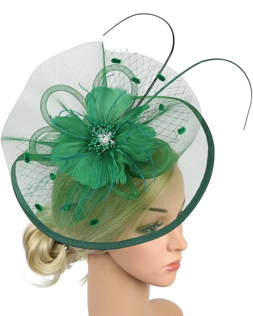 Fascinator Headband for Women 1920s Flower Mesh Feathers Fascinators Wedding Dance Party Hair Accessories