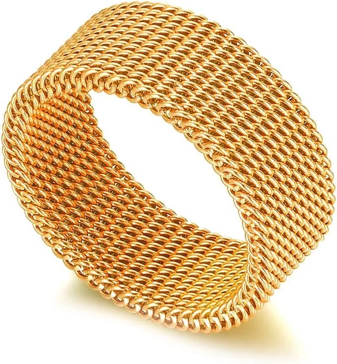 Fashion 18K Gold Stainless Steel Mesh Band Ring
