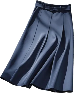 Fashion A-Line Skirt Women Pleated A-Line Midi Skirts Office Lady High Waist Half Skirt