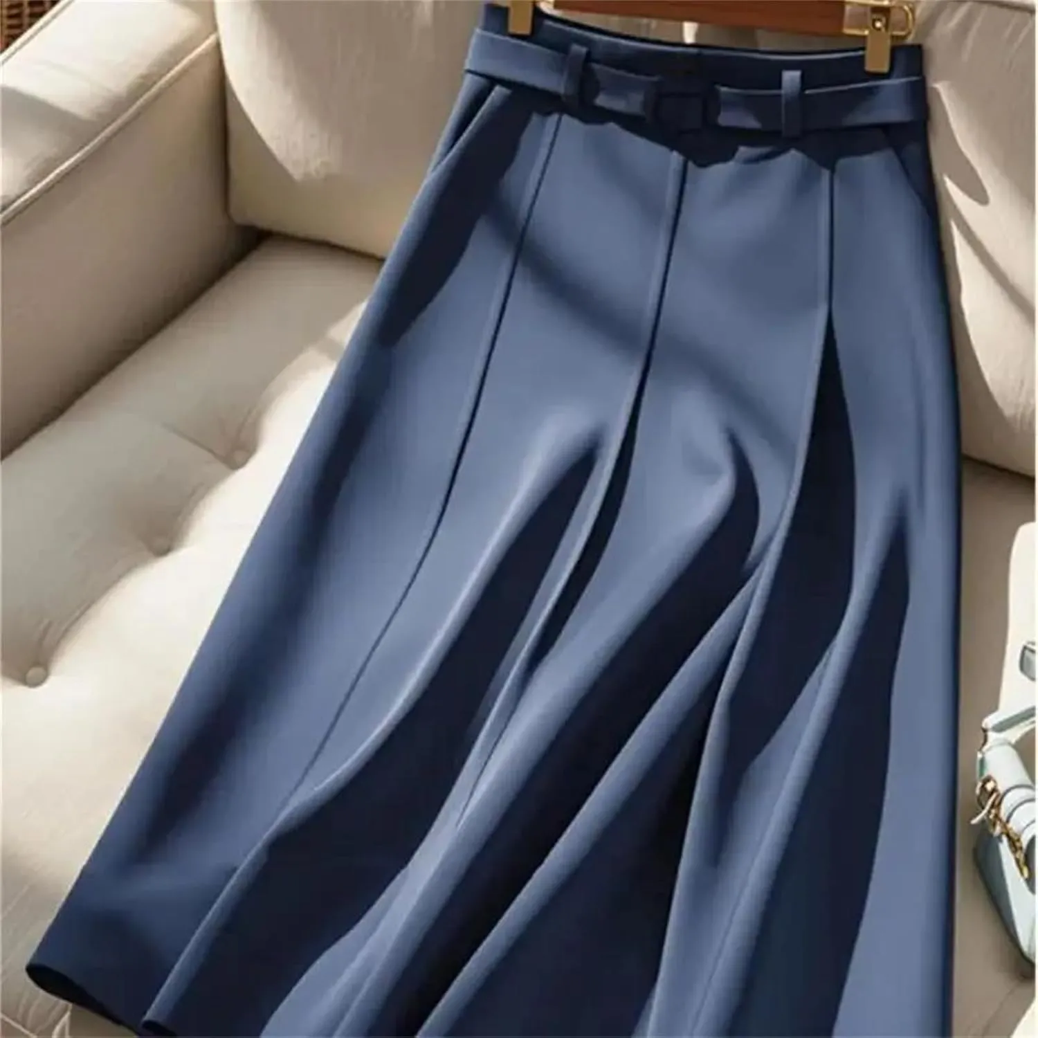 Fashion A-Line Skirt Women Pleated A-Line Midi Skirts Office Lady High Waist Half Skirt
