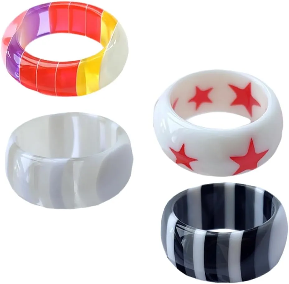 Fashion Finger Ring Set Stack Rings for Women Creative Resin Decorative Jewelry Random Style