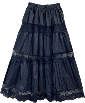 Fashion Long Skirts Women Lace Sheer Patchwork A-Line Elastic High Waist Skirt Pleated Midi Skirt