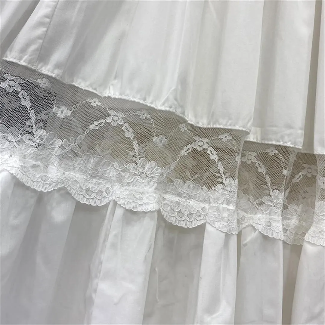 Fashion Long Skirts Women Lace Sheer Patchwork A-Line Elastic High Waist Skirt Pleated Midi Skirt