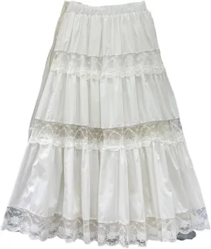 Fashion Long Skirts Women Lace Sheer Patchwork A-Line Elastic High Waist Skirt Pleated Midi Skirt