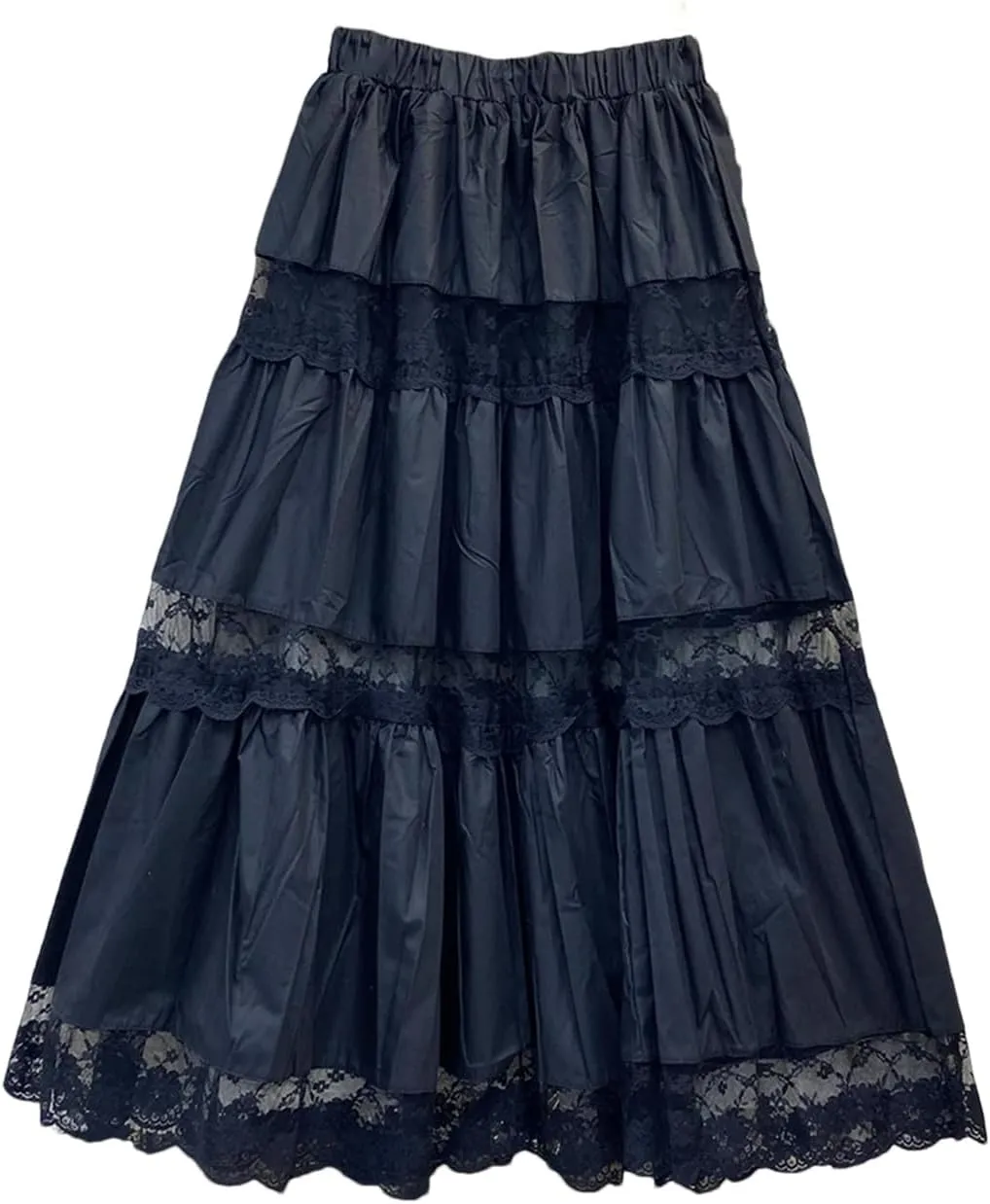 Fashion Long Skirts Women Lace Sheer Patchwork A-Line Elastic High Waist Skirt Pleated Midi Skirt