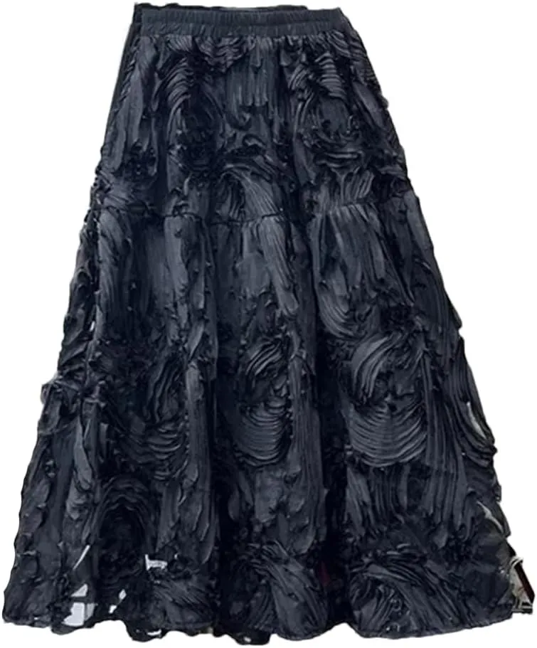 Fashion Maxi Skirt Women Floral Patchwork Elegant Skirts A-Line High Waist Skirt Pleated A-Line Swing Midi Skirt