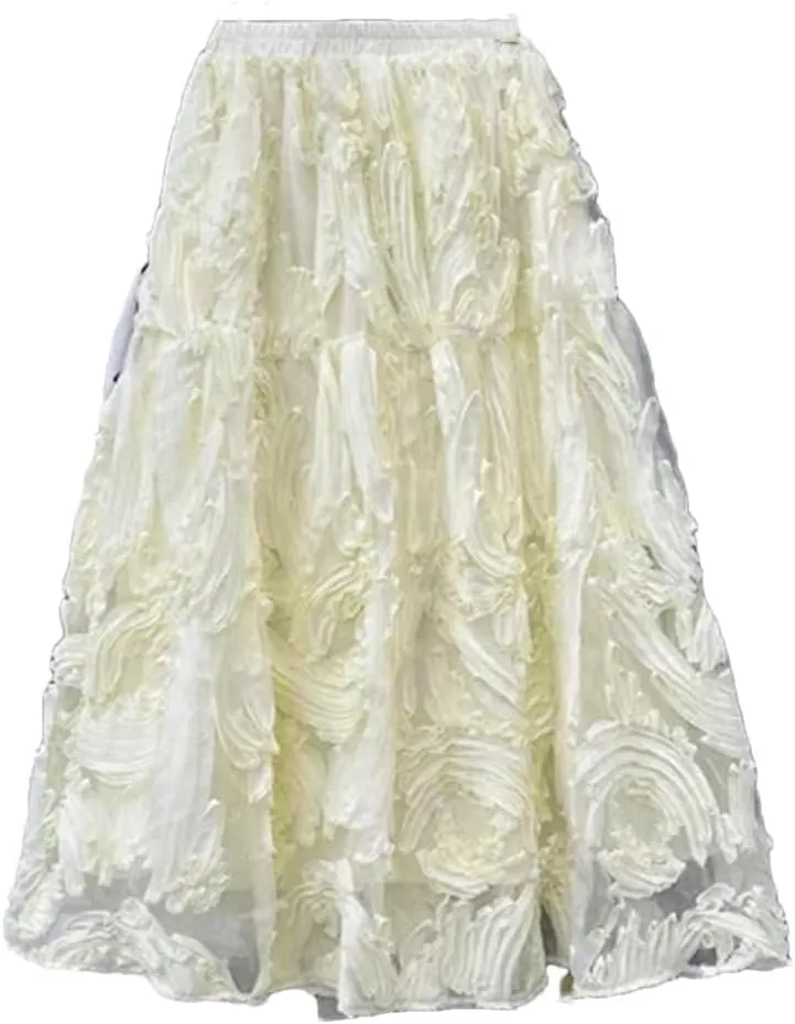 Fashion Maxi Skirt Women Floral Patchwork Elegant Skirts A-Line High Waist Skirt Pleated A-Line Swing Midi Skirt