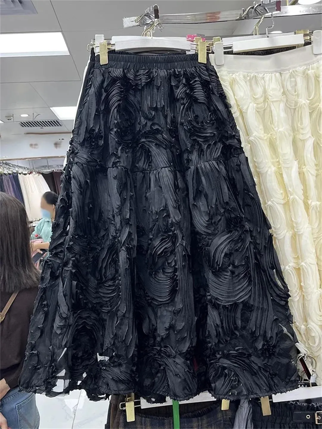 Fashion Maxi Skirt Women Floral Patchwork Elegant Skirts A-Line High Waist Skirt Pleated A-Line Swing Midi Skirt