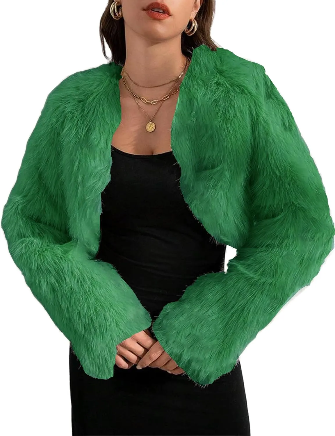 Faux Fur Jacket Women Cropped Jacket Fur Coats Long Sleeve Open Front Fluffy Jacket Fuzzy Fashion Winter Coats 2024