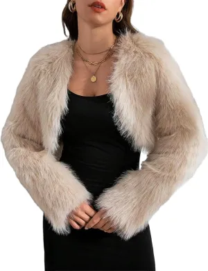 Faux Fur Jacket Women Cropped Jacket Fur Coats Long Sleeve Open Front Fluffy Jacket Fuzzy Fashion Winter Coats 2024
