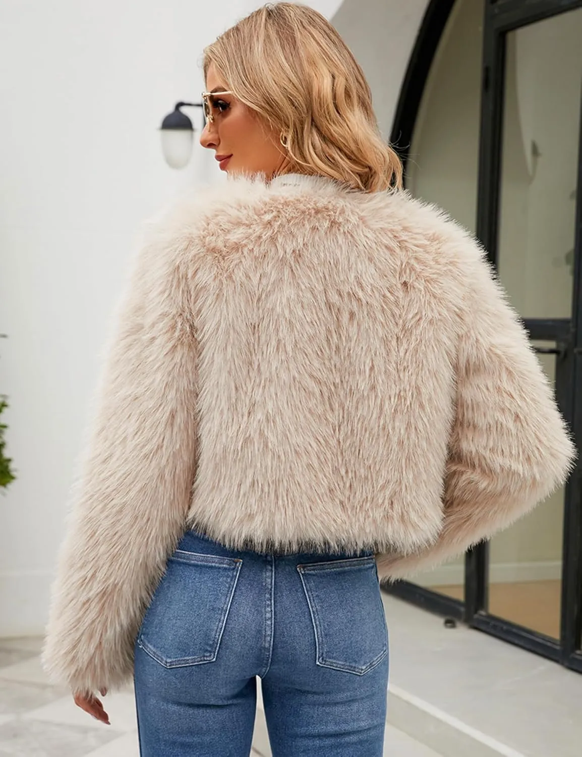 Faux Fur Jacket Women Cropped Jacket Fur Coats Long Sleeve Open Front Fluffy Jacket Fuzzy Fashion Winter Coats 2024
