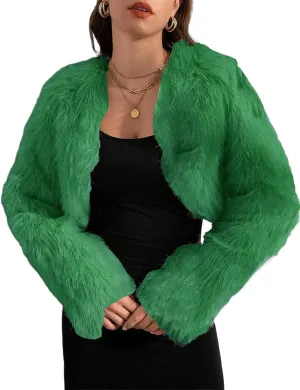 Faux Fur Jacket Women Cropped Jacket Fur Coats Long Sleeve Open Front Fluffy Jacket Fuzzy Fashion Winter Coats 2024