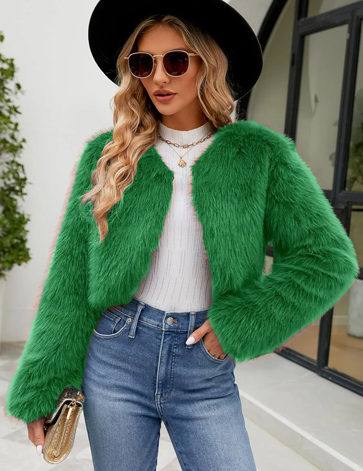 Faux Fur Jacket Women Cropped Jacket Fur Coats Long Sleeve Open Front Fluffy Jacket Fuzzy Fashion Winter Coats 2024