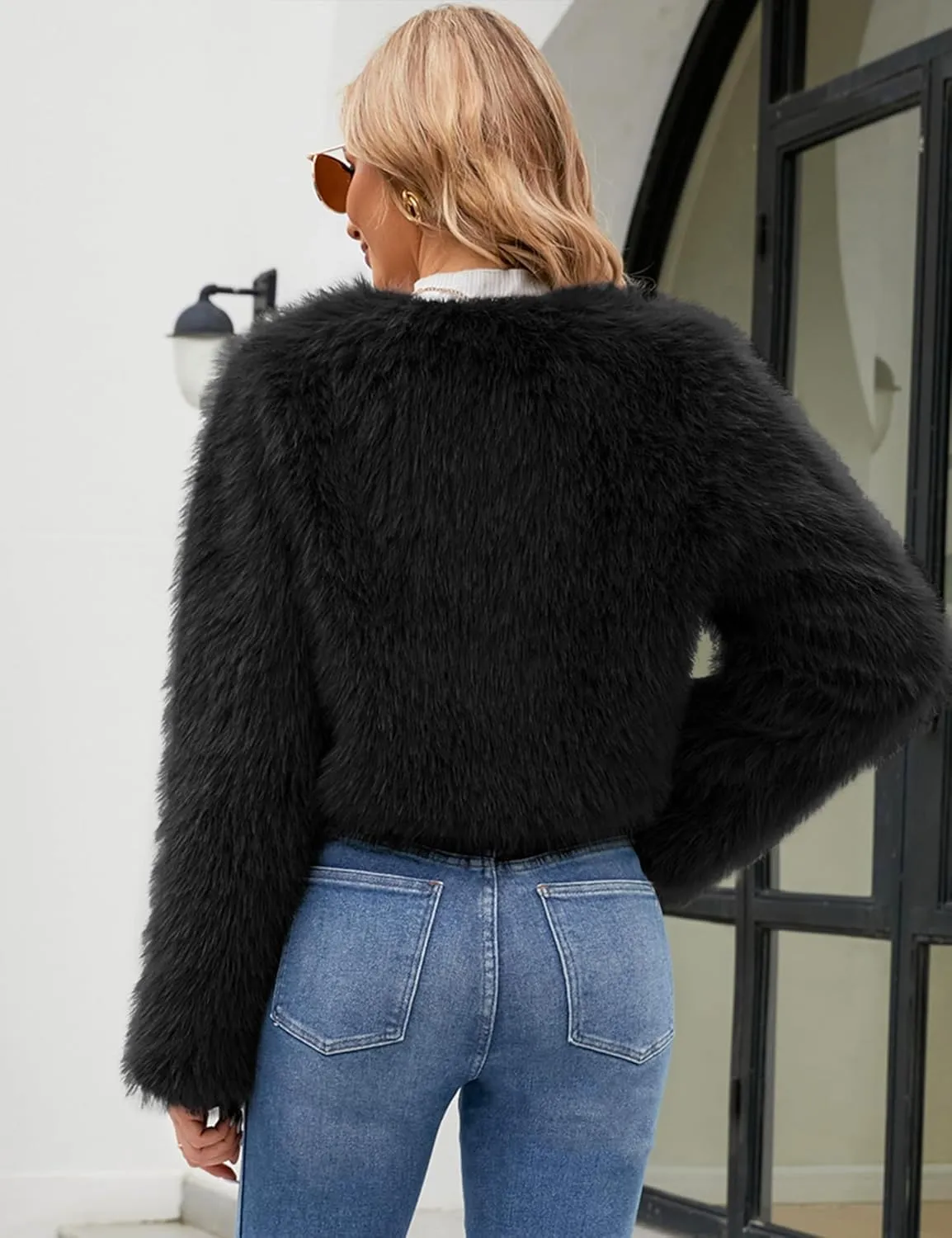 Faux Fur Jacket Women Cropped Jacket Fur Coats Long Sleeve Open Front Fluffy Jacket Fuzzy Fashion Winter Coats 2024