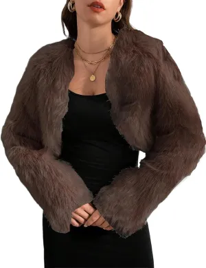Faux Fur Jacket Women Cropped Jacket Fur Coats Long Sleeve Open Front Fluffy Jacket Fuzzy Fashion Winter Coats 2024