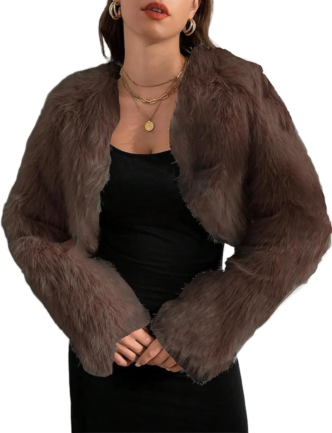 Faux Fur Jacket Women Cropped Jacket Fur Coats Long Sleeve Open Front Fluffy Jacket Fuzzy Fashion Winter Coats 2024