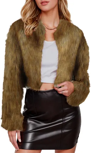 Faux Fur Jacket Women Cropped Jacket Fur Coats Long Sleeve Open Front Fluffy Jacket Fuzzy Fashion Winter Coats 2024