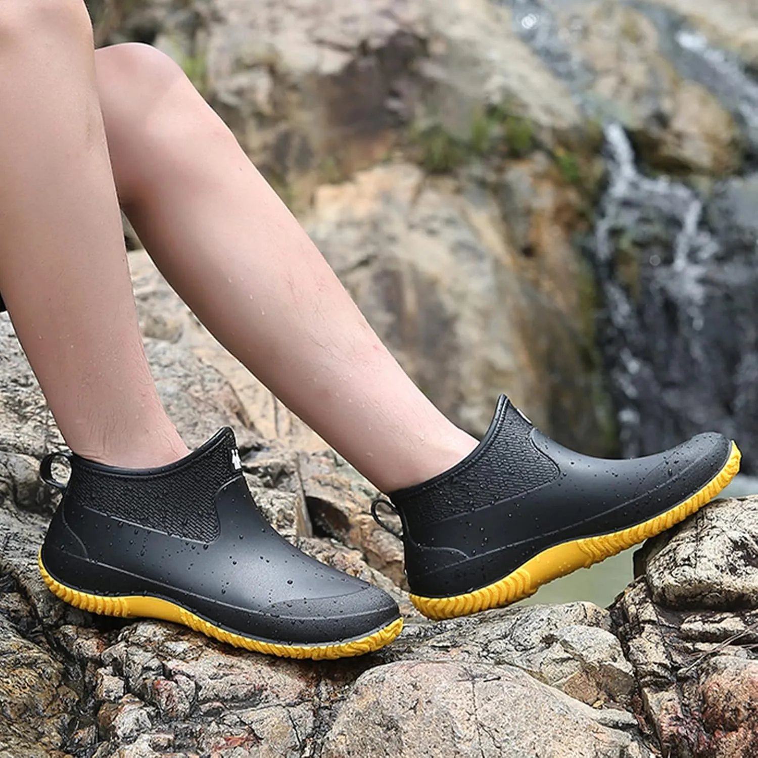 fereshte Men's Ankle Rain Boots Waterproof PVC Short Garden Boots