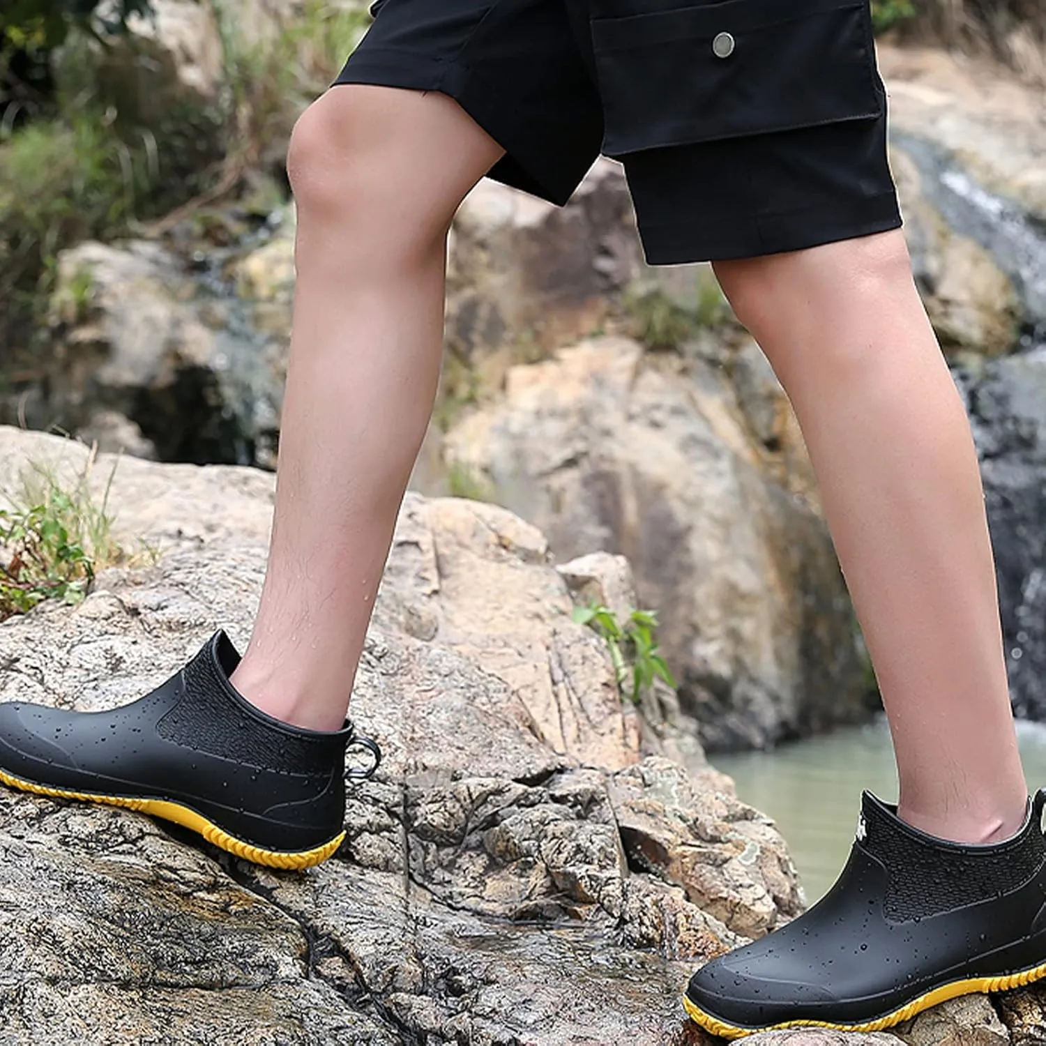fereshte Men's Ankle Rain Boots Waterproof PVC Short Garden Boots