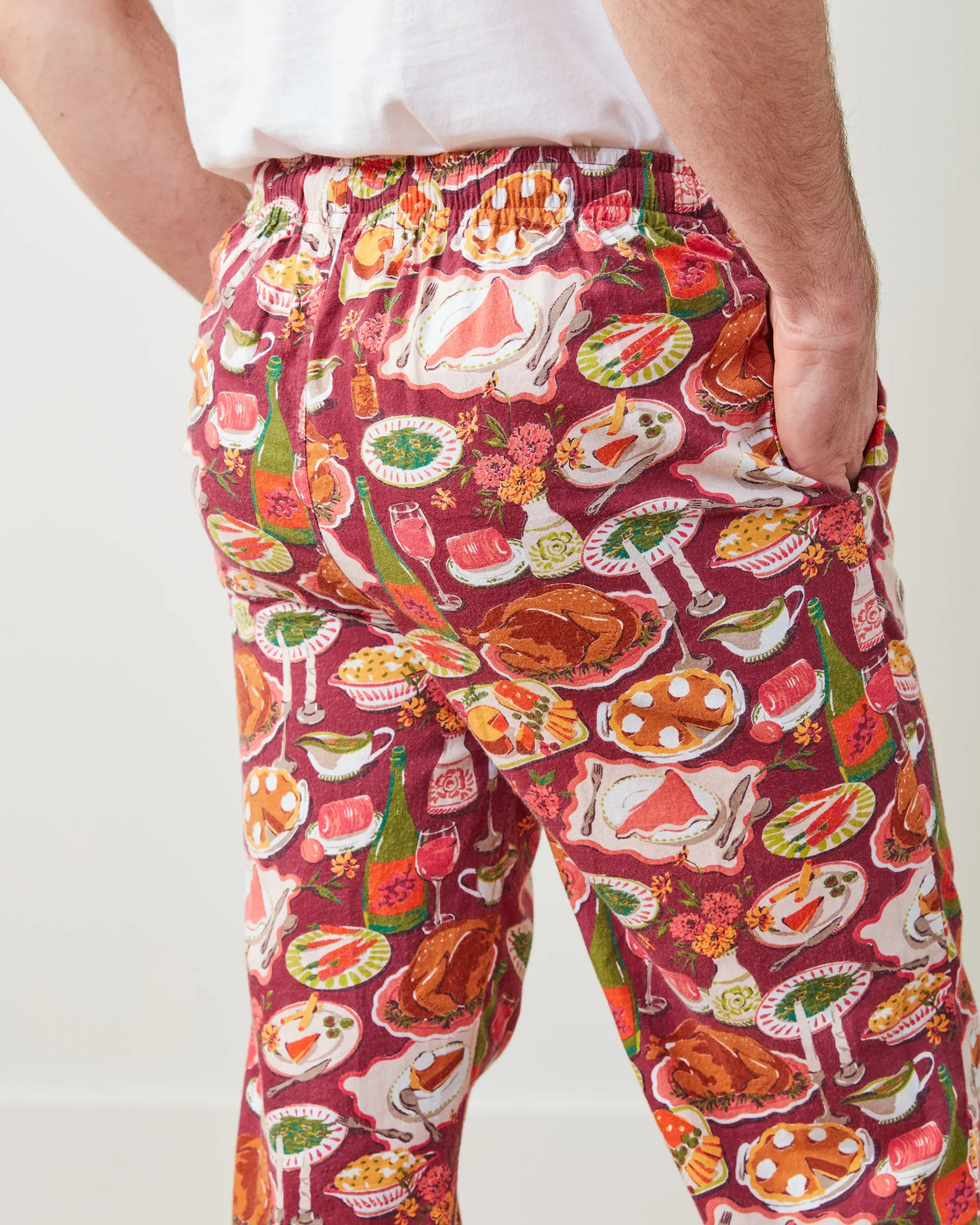 Festive Feast - Men's Lightweight Flannel PJ Pants - Cranberry Sauce