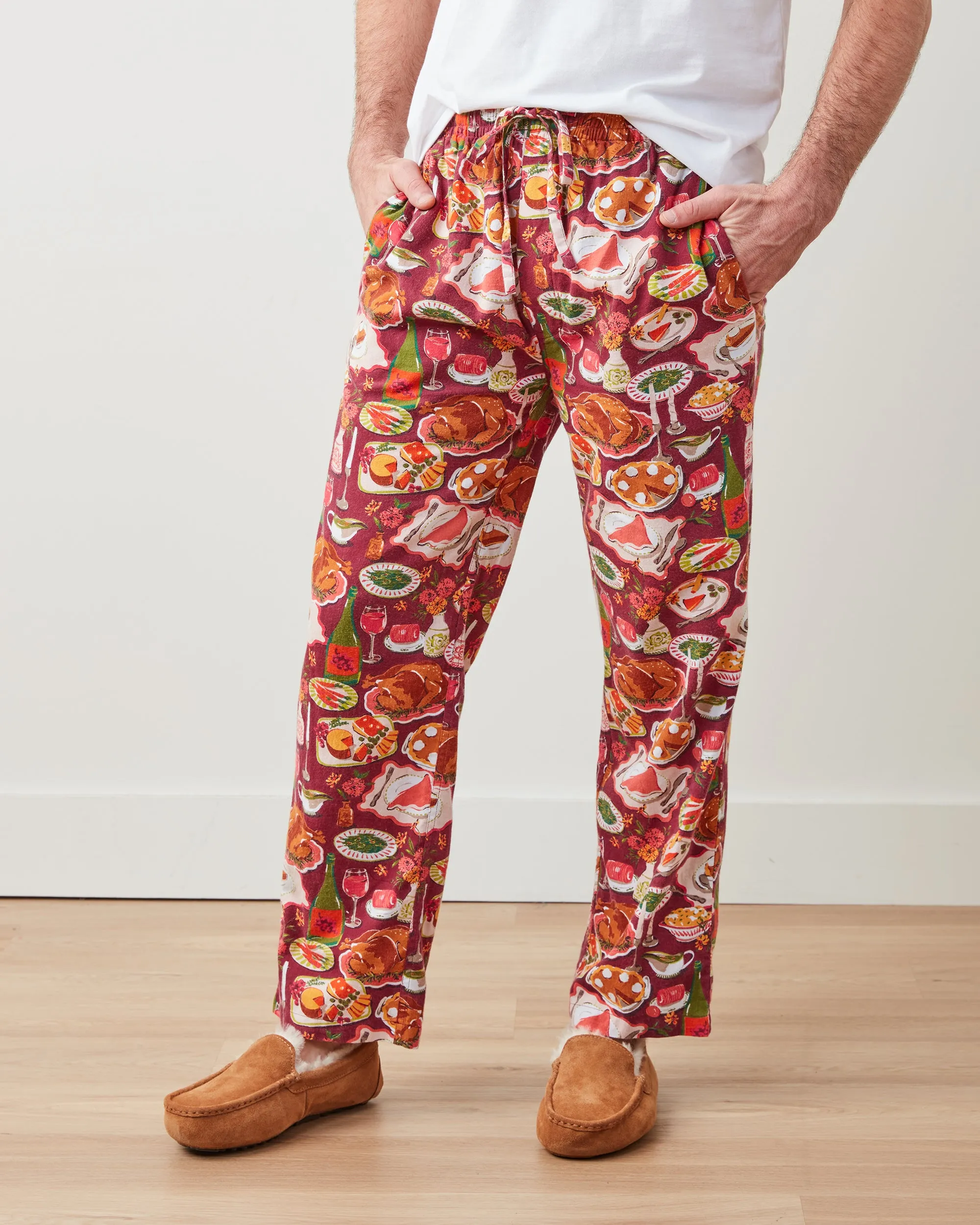 Festive Feast - Men's Lightweight Flannel PJ Pants - Cranberry Sauce
