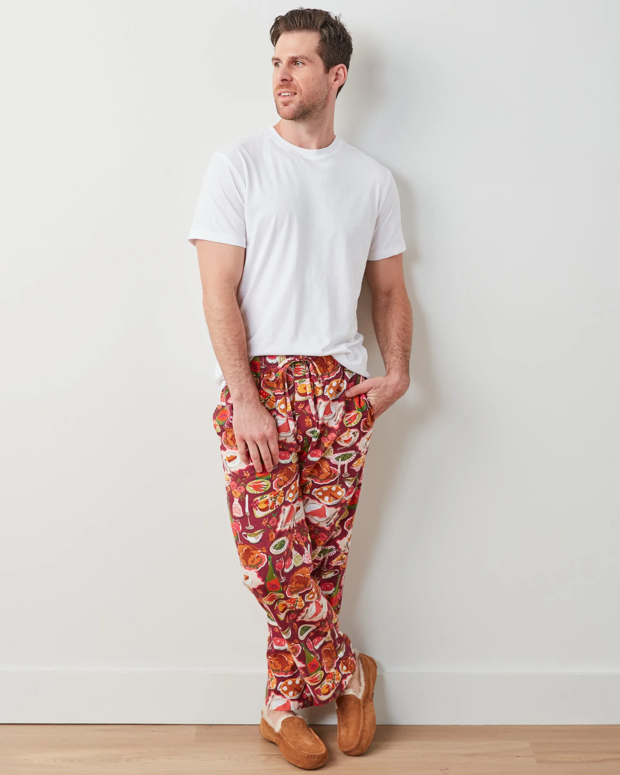 Festive Feast - Men's Lightweight Flannel PJ Pants - Cranberry Sauce