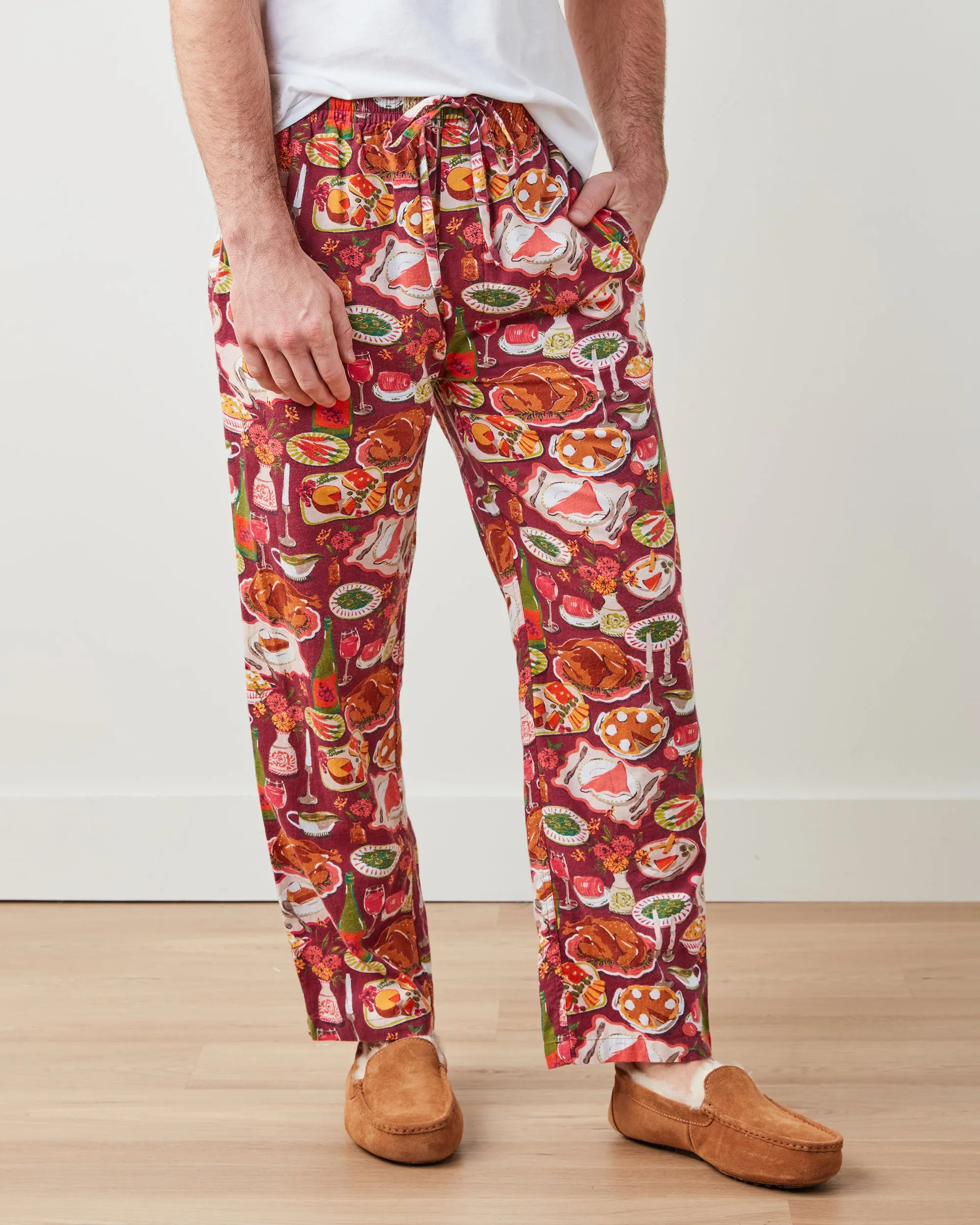 Festive Feast - Men's Lightweight Flannel PJ Pants - Cranberry Sauce
