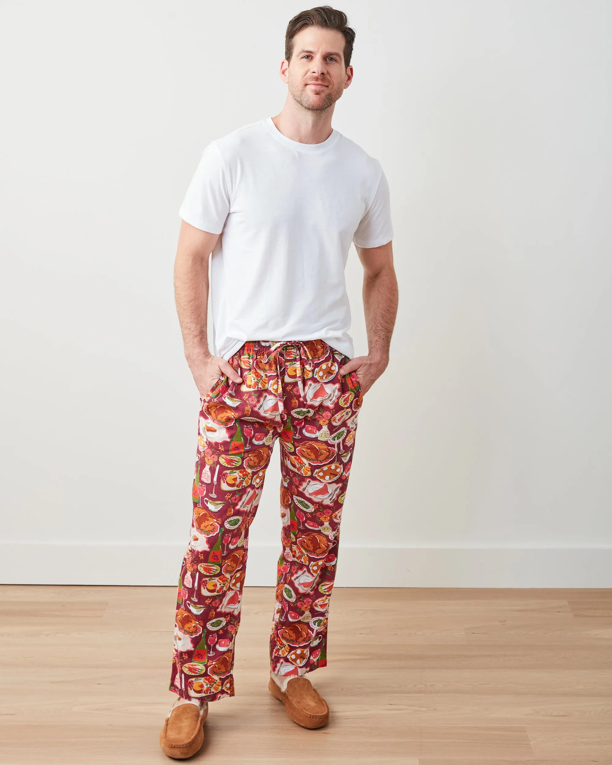 Festive Feast - Men's Lightweight Flannel PJ Pants - Cranberry Sauce