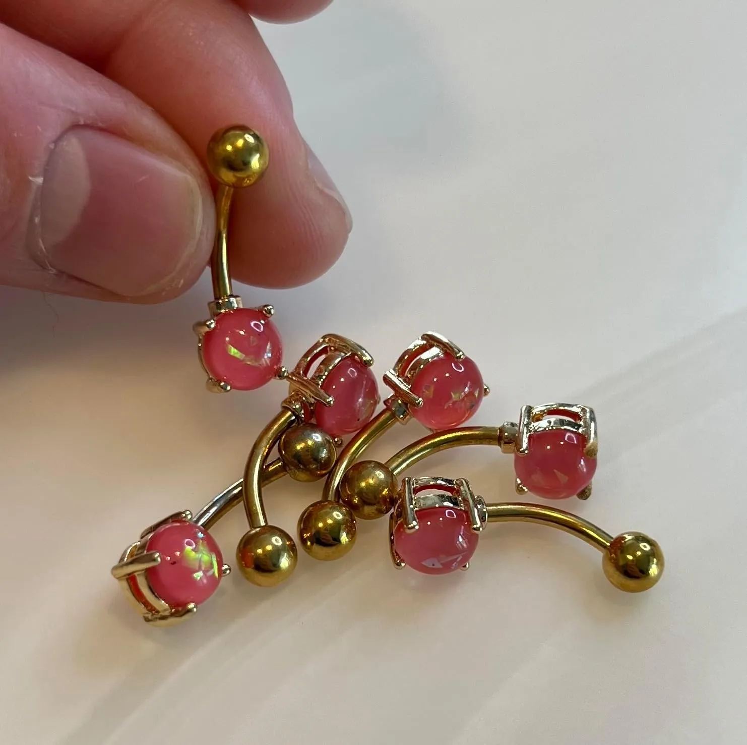 FIFTH CUE 14G Opal Glitter Prong Set Gold IP Over 316L Surgical Steel Belly Button Rings
