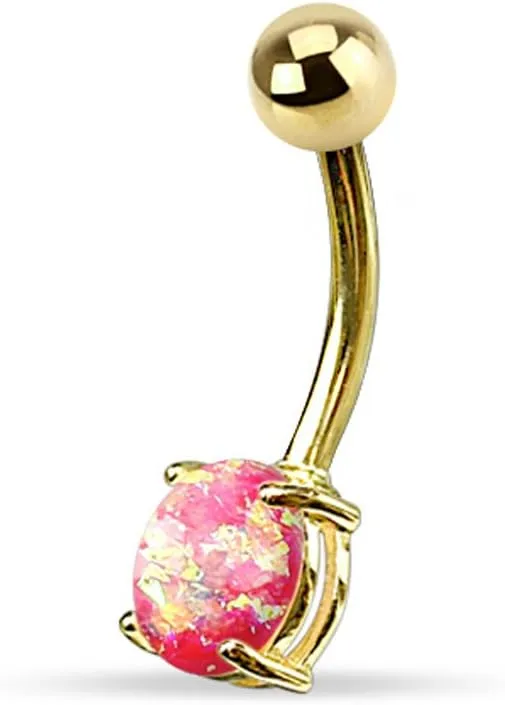 FIFTH CUE 14G Opal Glitter Prong Set Gold IP Over 316L Surgical Steel Belly Button Rings