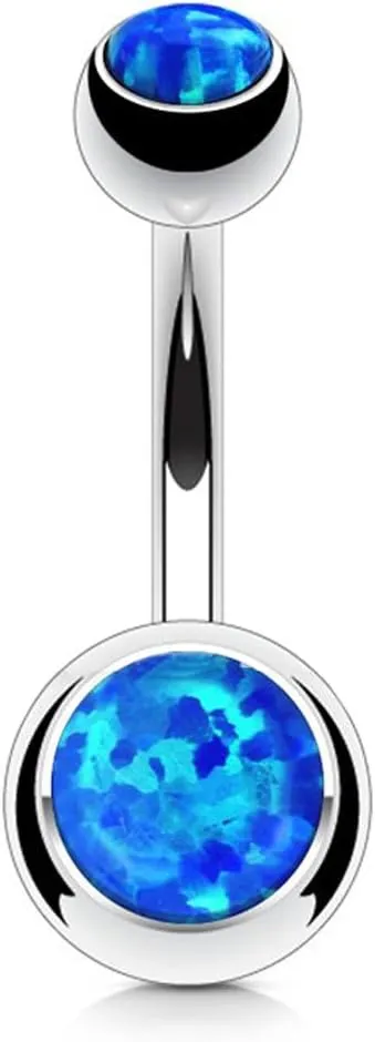 FIFTH CUE Synthetic Opal Set Double Jeweled 316L Surgical Steel Navel Belly Button Ring