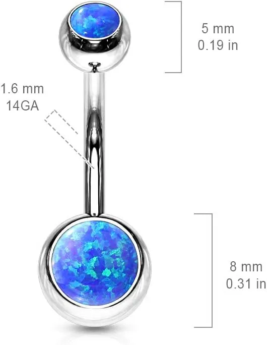 FIFTH CUE Synthetic Opal Set Double Jeweled 316L Surgical Steel Navel Belly Button Ring