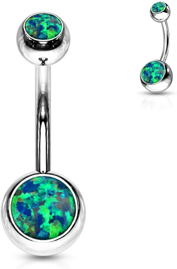 FIFTH CUE Synthetic Opal Set Double Jeweled 316L Surgical Steel Navel Belly Button Ring