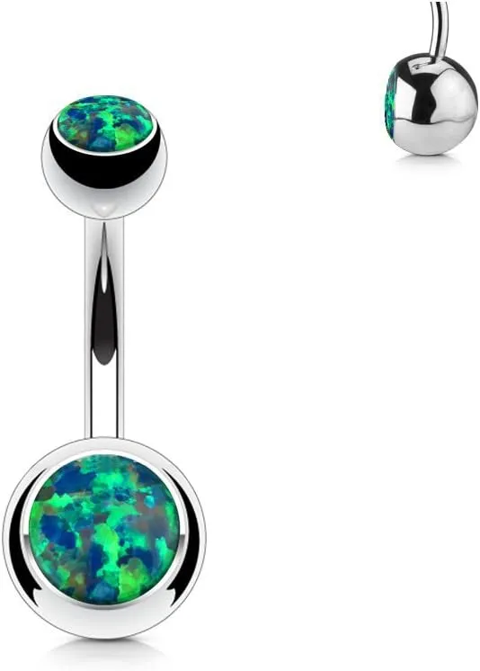 FIFTH CUE Synthetic Opal Set Double Jeweled 316L Surgical Steel Navel Belly Button Ring