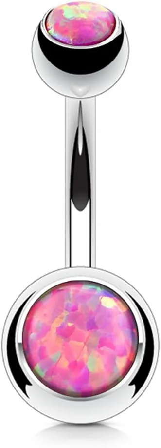 FIFTH CUE Synthetic Opal Set Double Jeweled 316L Surgical Steel Navel Belly Button Ring