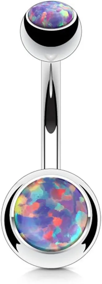 FIFTH CUE Synthetic Opal Set Double Jeweled 316L Surgical Steel Navel Belly Button Ring